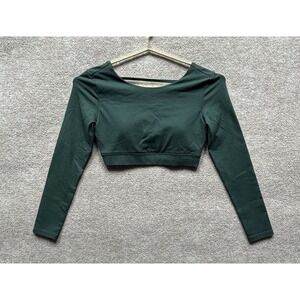 Crop Shop Boutique Long Sleeve Top Women Medium Green Performance Athleisure EUC